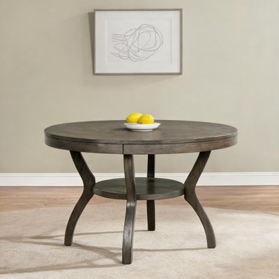 Table de salle à manger ronde 48 pouces 4 places avec tablette ouverte, bois massif gris ardoise, mobilier de coin-repas rustique