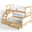 Lit superposé simple au-dessus de grand lit simple avec tiroirs de rangement, lit superposé pour enfant en bois massif avec lattes, conception convertible, blanc et naturel