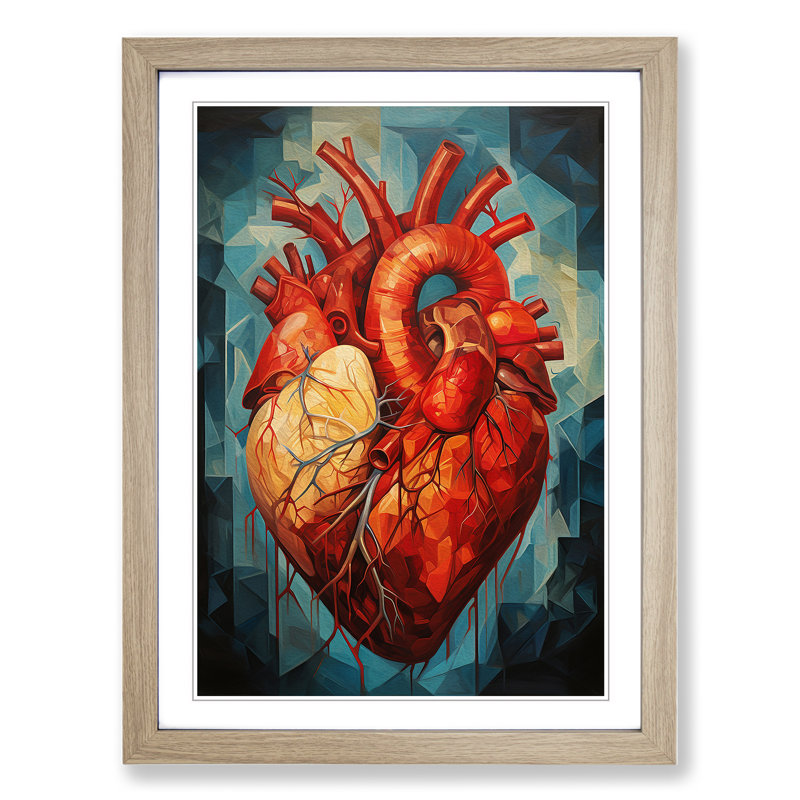 Anatomical Heart Cubism Art - Framed Print, Oak Framed, 34cm H x 25cm W