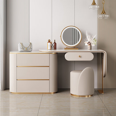 Makeup Vanity with Light mirror,4 drawers,1 chair