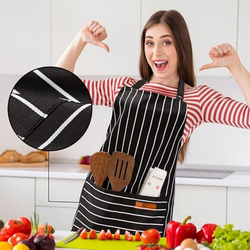 2 Pack Adjustable Bib Apron With 2 Pockets Chef Cooking,Black/Brown Stripes