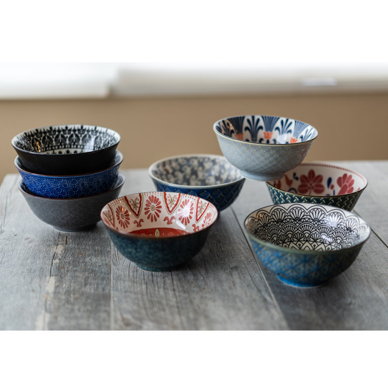 Assorted Multicolor Ceramic 24 oz Bowls Set of 8