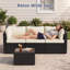 Canapé d'angle modulaire de 5 pièces en résine tressée pour terrasse, avec pouf et coussins-965133866