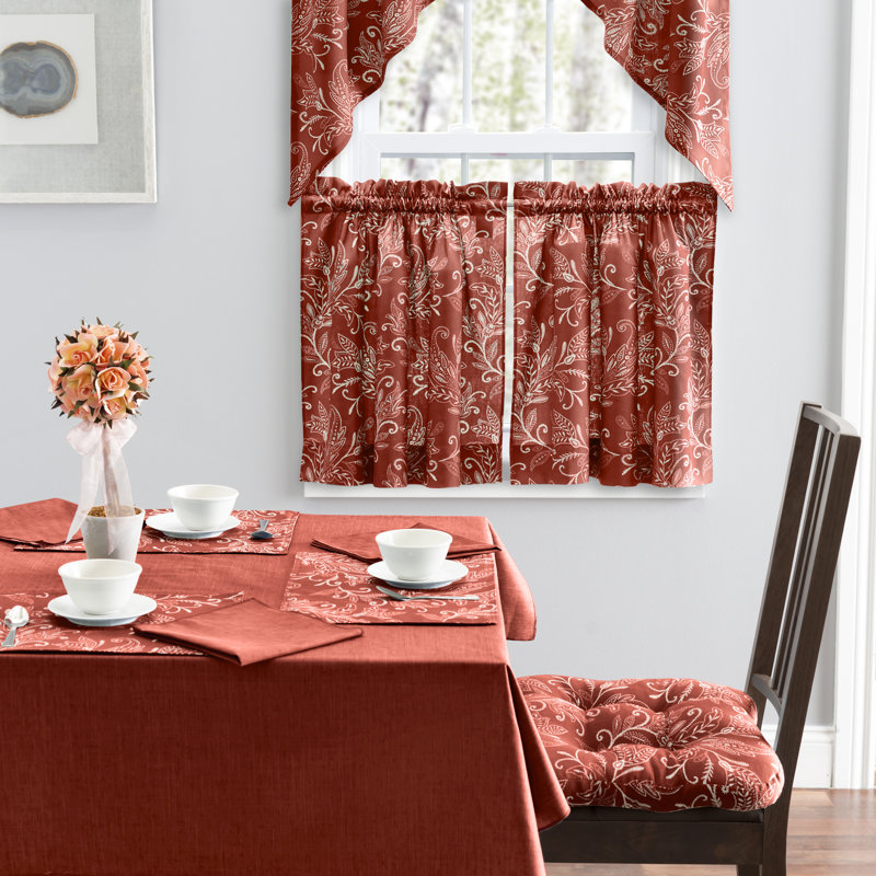 Sanita Floral Cotton Swag 56" Window Valance, Brick