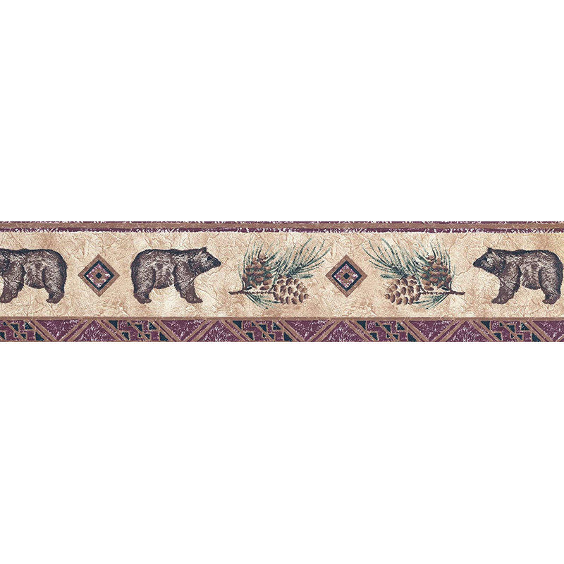 Bordure de papier peint L 15 pi x l 5,25 po Soderquist Bear Animal, Noir / brun / bourgogne