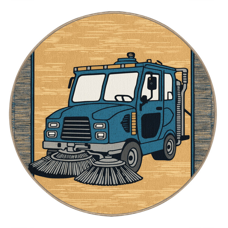 Machine Washable Transportation Brown Area Rug, Round 7'