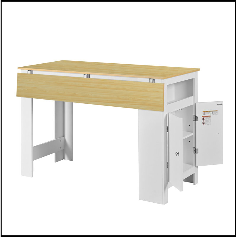 Nichols avec plateau pliable, armoire de rangement à 2 portes et étagères réglables, White+Natural