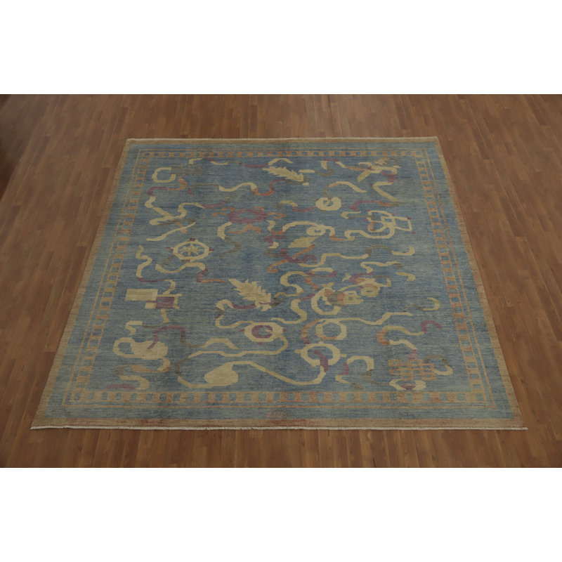 Tapis art déco fait à la main bleu 10 x 10