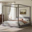 Lit plateforme à baldaquin en bois avec tête de lit, conception intemporelle et fabrication robuste pour les chambres élégantes-129994565-129994568