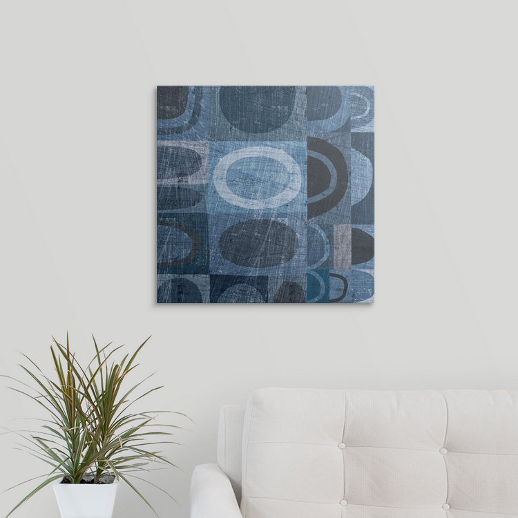 «Modern Geometric Indigo and Navy II» par Michael Mullan, reproduction d'art, H 35 po x l 35 po x P 1,5 po, Toile