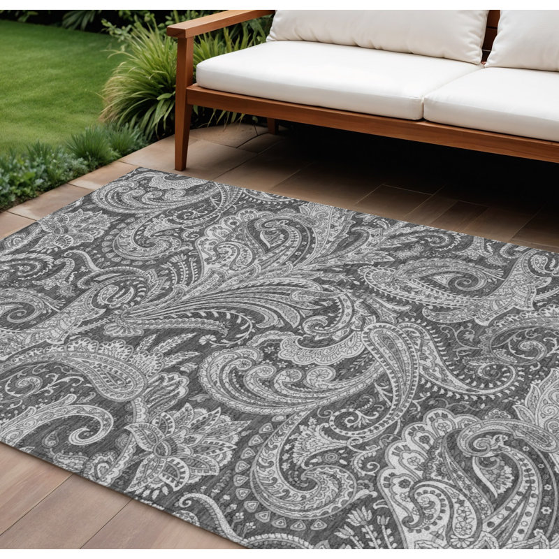 Tapis intérieur gris lavable 10 pi x 14 pi à motif cachemire gris anthracite