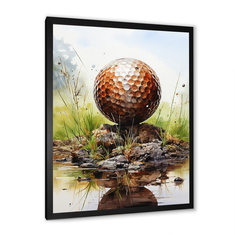 Minimalisme Golf Ball II - art mural toile de golf, Cadre photo noir, H 40 po x l 30 po x P 1,5 po