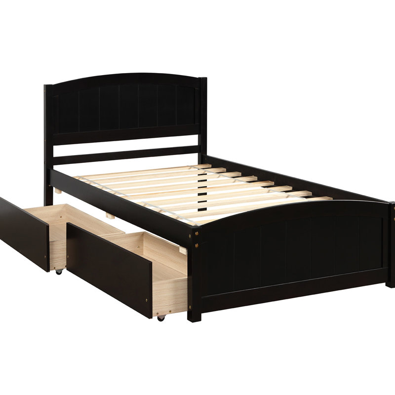 Lit plateforme simple avec deux tiroirs - En bois massif pour chambre à coucher à l'ombre, Espresso