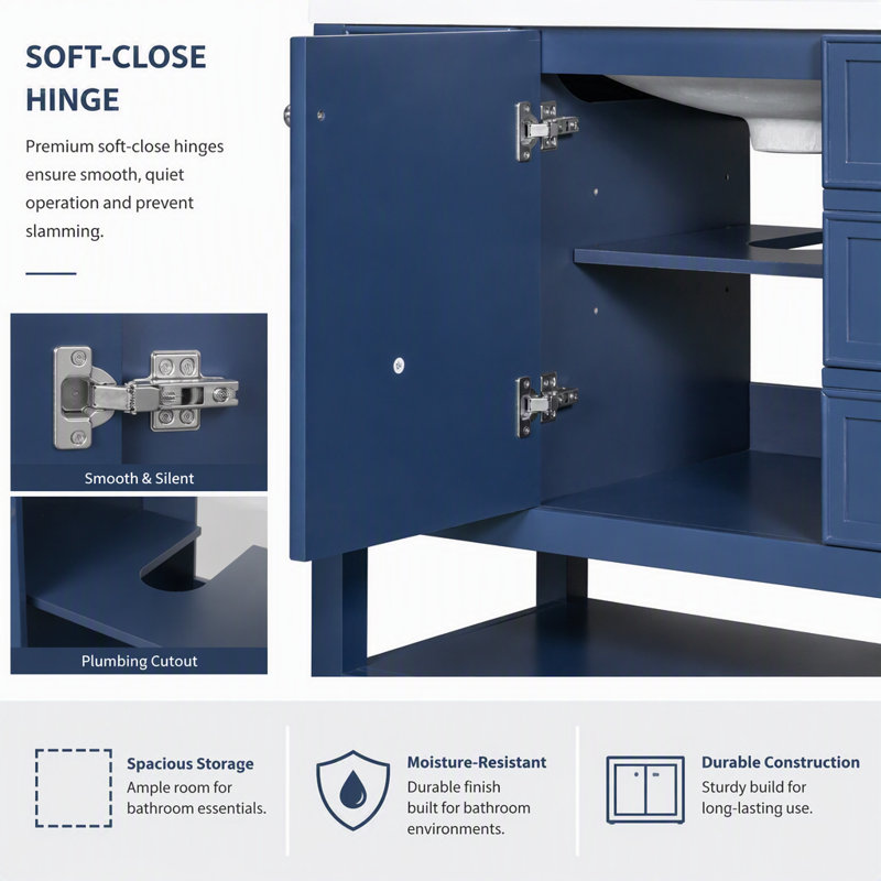 Meuble-lavabo 36 po avec lavabo et rangement polyvalent, Blue