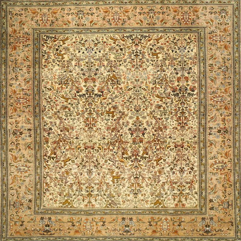 Tapis oriental vert / beige, Carré 3 pi