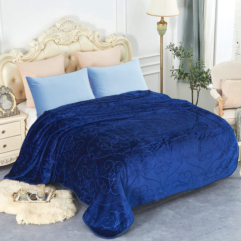 Couverture de lit unie légère et chaude, Bleu marine
