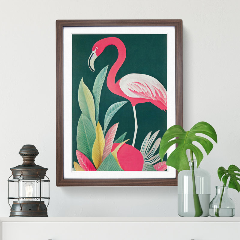 Pretty Flamingo - Single Picture Frame Print, 64cm H x 46cm W x 2cm D, Walnut Framed