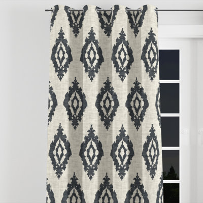 Rideaux obscurcissants Country Farmhouse - Rideau à œillets ikat noir et beige classique
