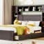 Grand lit en bois avec armoire, tablette et prises tout-en-un