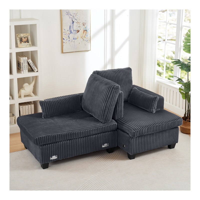 Causeuse avec accoudoirs carrés en velours côtelé Fluffy, Gris foncé
