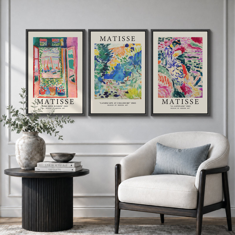 Classical Artwork "Vibrant coloré, décoration murale Henri Matisse, images murales de paysage abstrait moderne, grande impression sur toile encadrée, ensemble de 3 pièces" 16 "x 24" x 3 pièces, 24 "x 36" x 3 pièces
