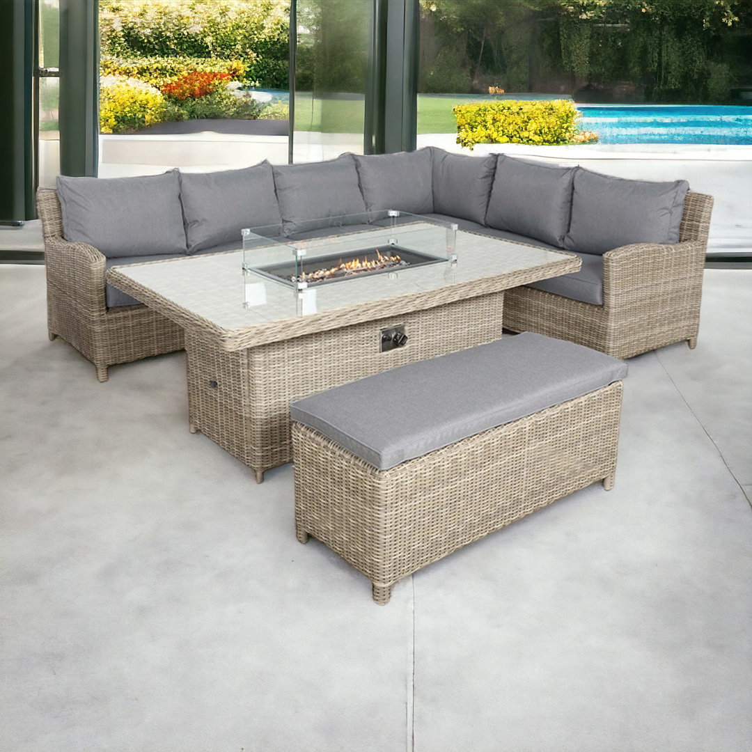 WENTWORTH 7pc Deluxe Modular Corner Dining / Lounging Set 2pc LH & RH sofa, 1pc Corner Seat, 1pc Middle Chairs, 1pc Fire Pit Table & 1 Bench including