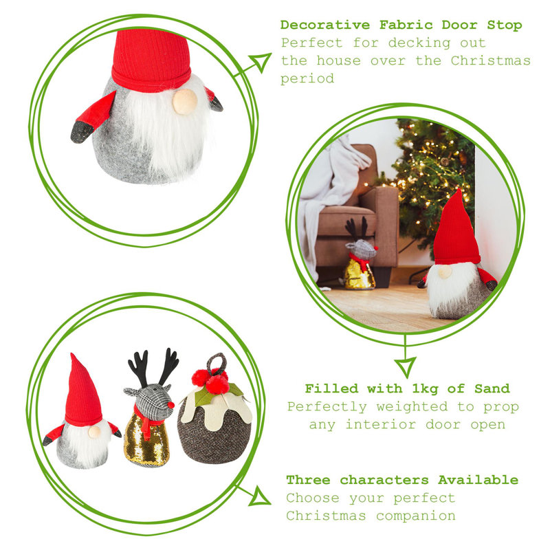 Nicola Spring - Christmas Door Stop Set - Santa & Reindeer - 2pc