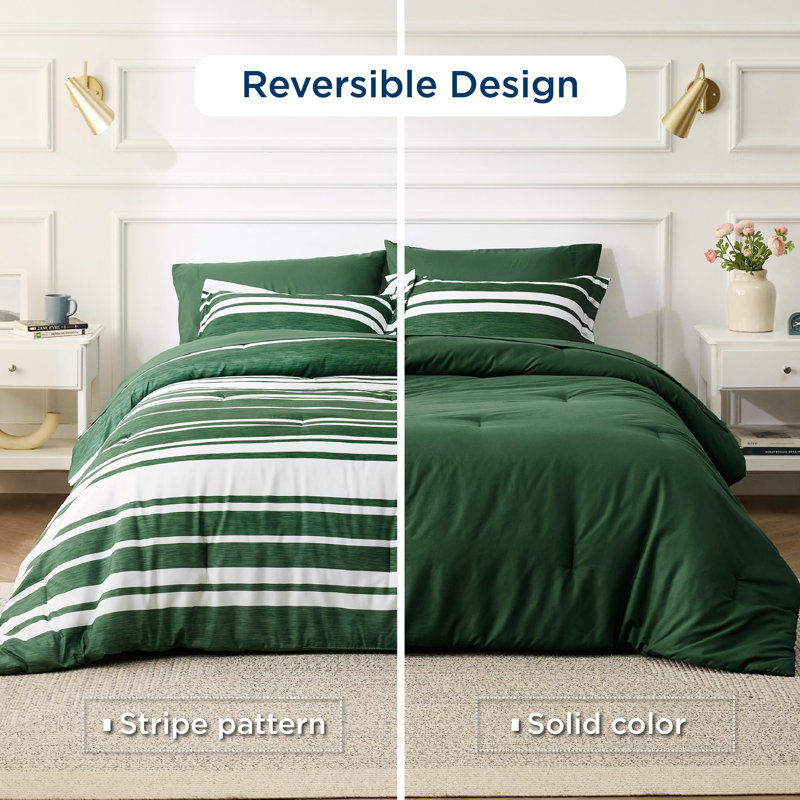 Bedsure Striped All Season Bed In A Bag, Twin Comforter + 4 Additional Pieces, Olive Green
