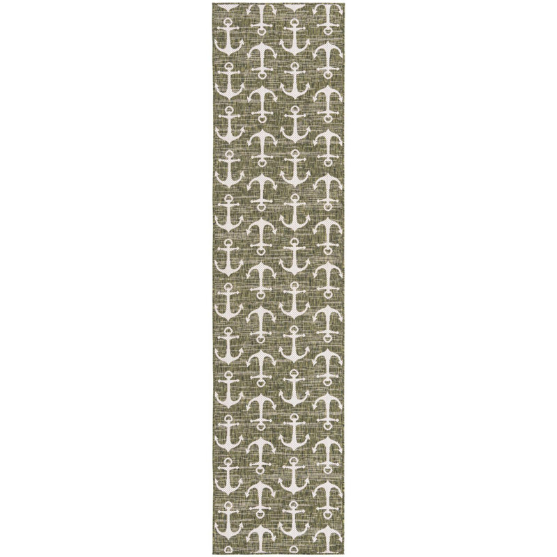 Outdoor Ayton Area Rug Green Color, Runner 2'7" x 12'
