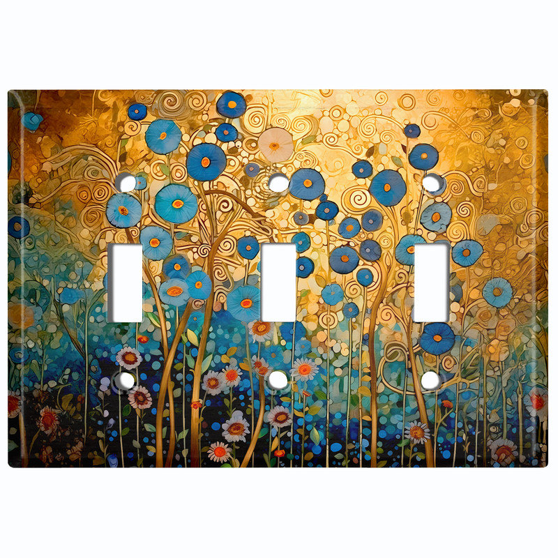 Couvercle de plaque d'interrupteur en métal; Champ de fleurs à trois branches standard américain - style Klimt, Triple # 3