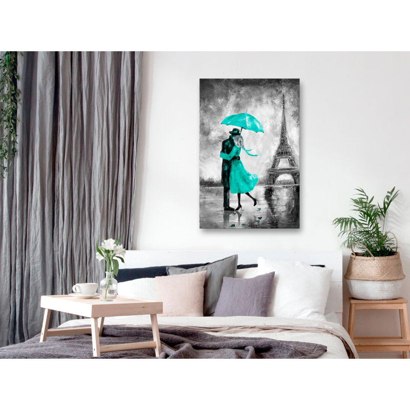 Paris Fog - Painting on Canvas, 90cm H x 60cm W x 1.3cm D, Green/Grey