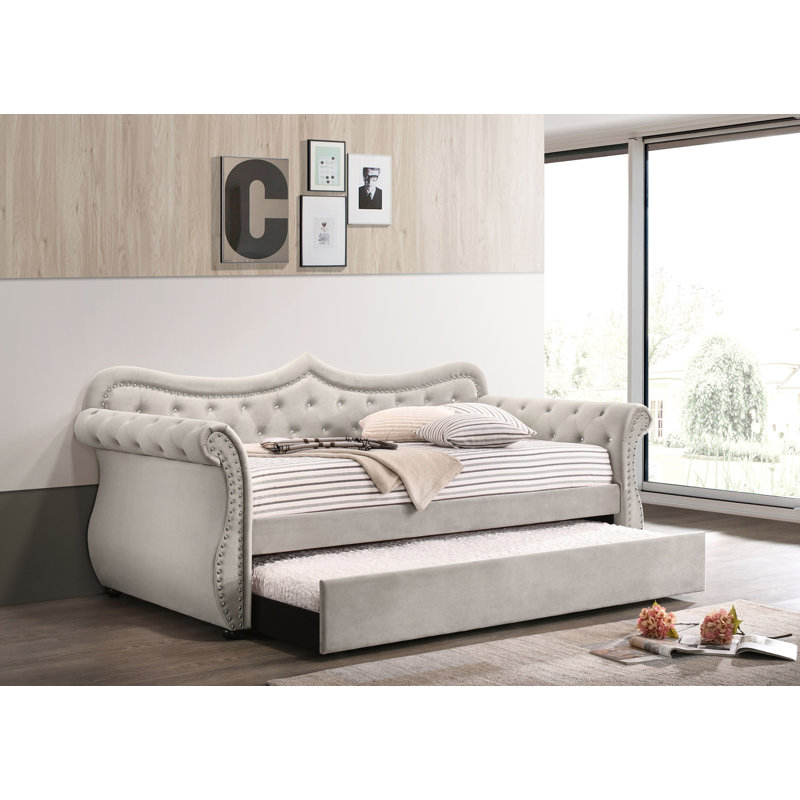 Lit de jour en velours avec couchette Adkins, Beige