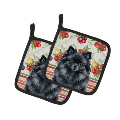 Black Pomeranian Vegetables Pair of Pot Holders