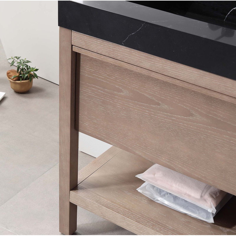 Meuble-lavabo double 36 po avec plateau en quartz Ariane, Chêne châtaigner