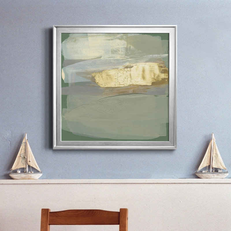 Sage & Gold Swipe II - Toile encadrée de qualité supérieure - prête à être accrochée, H 30,5 po x l 30,5 po x P 1,5 po