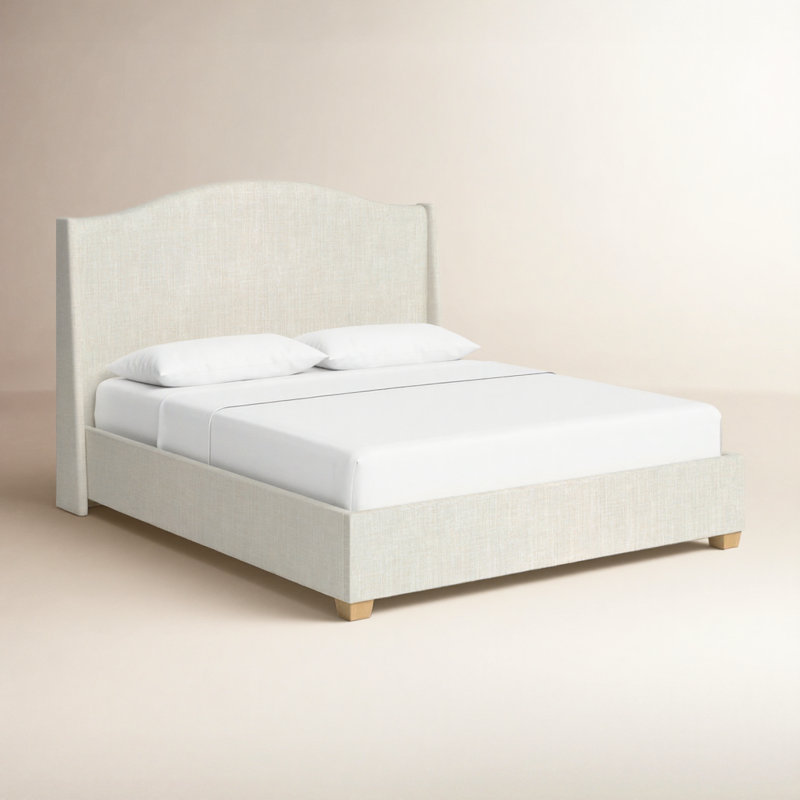 Lit plateforme tapissier Allis, Grand, Lin classique talc