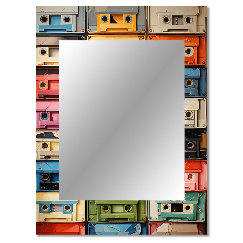 Popart Cassette Tapes X - Cassette Tapes Wall Mirror, Modern Decorative Mirror, Printed Metal Art, 40" x 30"