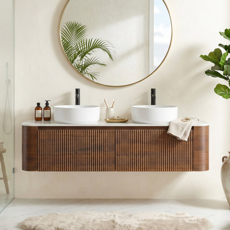Comptoir de salle de bain mural en bois 60 po E1 60 po, Walnut, 60''
