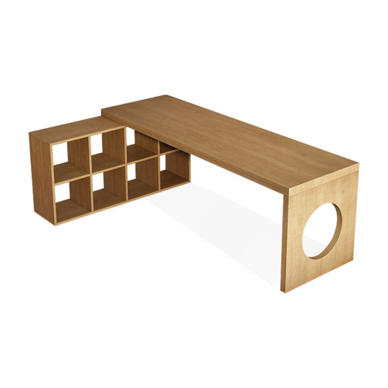 Burlywood L-Shaped Solid Wood desks, 29.53" H x 78.74" W x 55.12" D, Left Hand Return