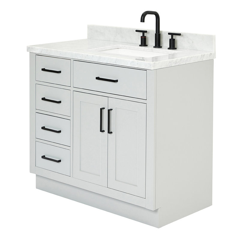 ARIEL HEPBURN 37 IN RIGHT OFFSET RECTANGULAR SINK VANITY 1,5 IN, Gray, Right, Rectangular
