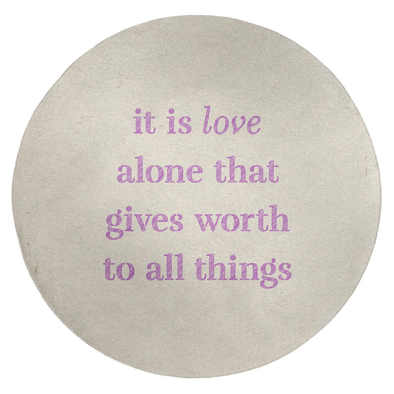 Tapis en poly-chenille à citation manuscrite love, Rond 5 pi