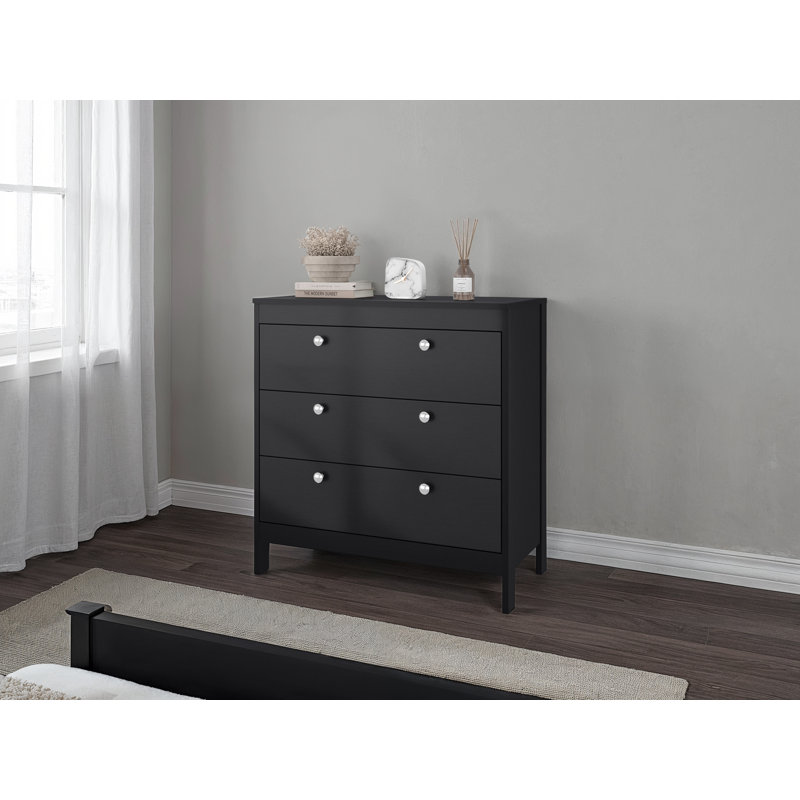 Commode Libby, 3 tiroirs, wengé noir, Noir