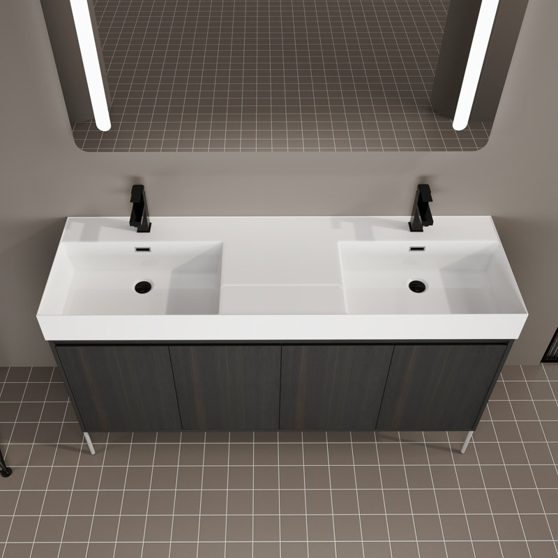 Meuble-lavabo autoportant avec lavabo double en résine