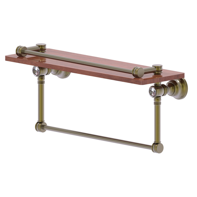 Freyja Ironwood Bracket Shelf with Towel Bar, 5.54" H x 16" W x 7.4" D, Antique Brass