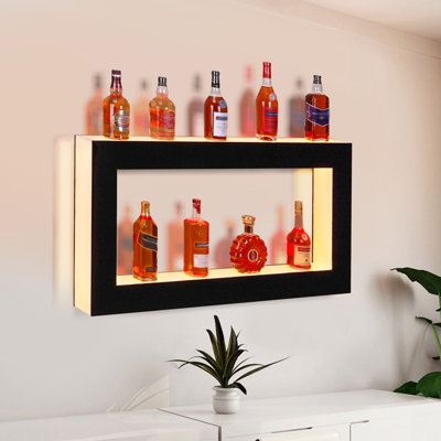 Étagère à boissons alcoolisée à DEL avec 2 marches, étagère à boissons alcoolisées à 48 pouces avec télécommande et contrôle des applications en acrylique Tablettes de bar d'éclairage multicolore