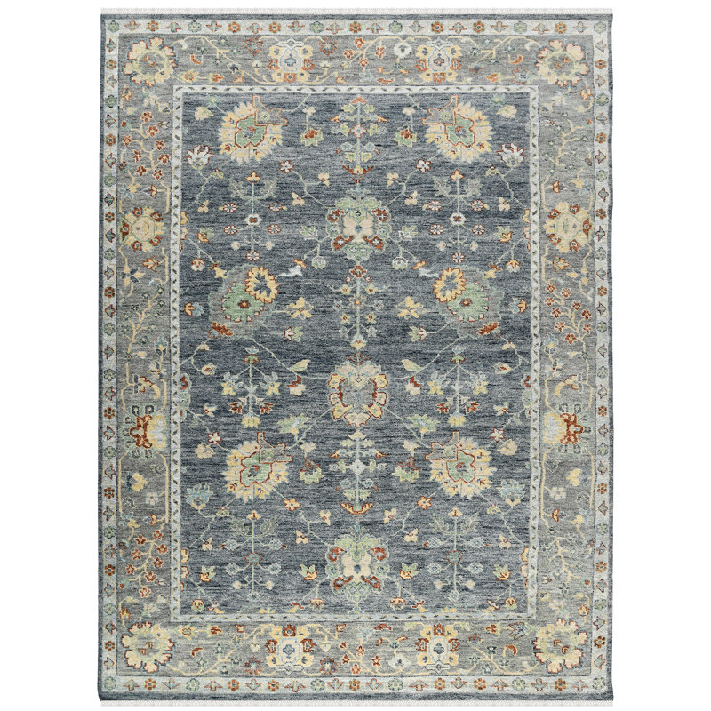 Tapis oriental bleu / gris noué à la main Torina, Rectangle 2 pi x 3 pi