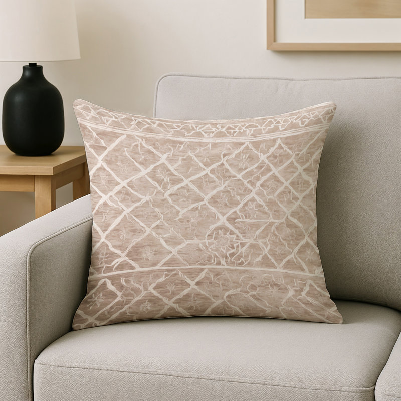 Coussin décoratif intérieur / extérieur gris Modern Modern, Carré 16 po, Gris / beige / géométrique brun clair