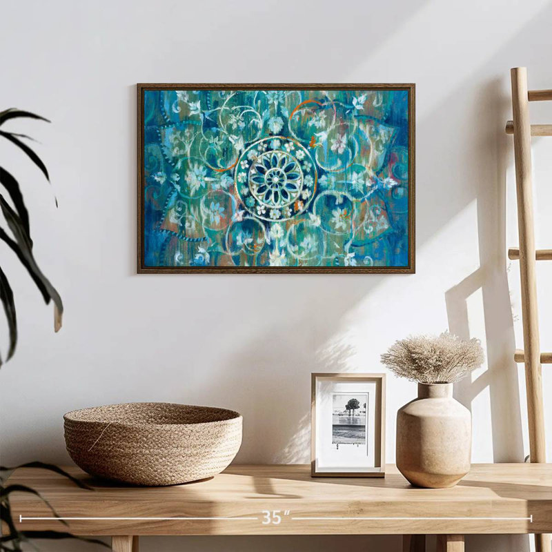 Mandala I, 19 po x 13 po, Cadre flottant noyer