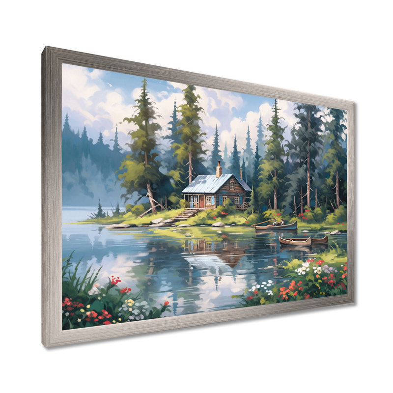 Rustic Refuge Lakehouse I sur impression sur toile, H 16 po x l 32 po x P 1 po, Cadre simple argenté