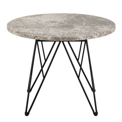 Prunus Round Side Table In Matt Beige And Black Coated Steel Base 55X41.4Cm